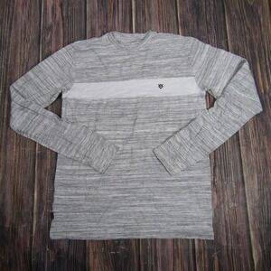 Veece Shirt Mens Medium Gray White Striped Long Sleeve Crewneck Casual Pullover